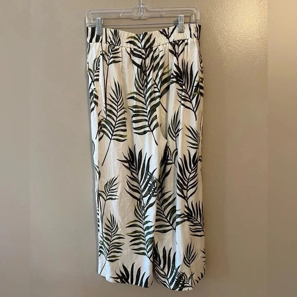 Joie Linen Blend Pants‎ Cropped Wide Leg Leaves Beach Waist Tie Size 6 NWOT - Picture 2 of 4